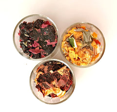 Cold Infusions Trio – three plates of oolong tea with dehydrated fruits by The Chai Thesis