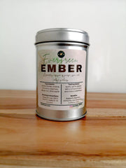Evergreen Ember tin – juniper and rooibos herbal tea blend by The Chai Thesis