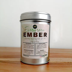 Evergreen Ember tin – juniper and rooibos herbal tea blend by The Chai Thesis