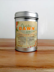 Golden Dawn Herbal Elixir tin – sea buckthorn and hibiscus herbal tea by The Chai Thesis