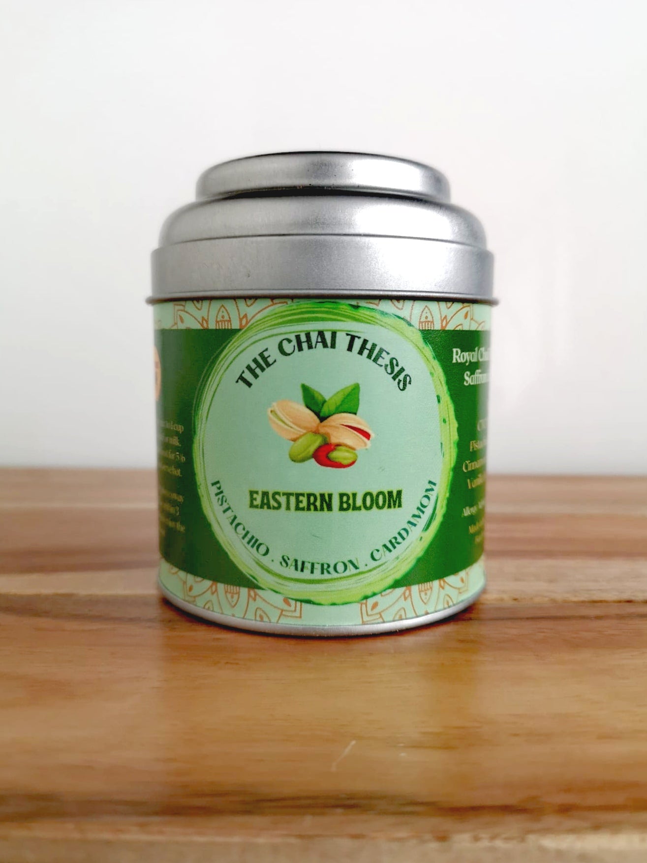 Eastern Bloom Chai tin – pistachio and saffron instant chai blend by The Chai Thesis